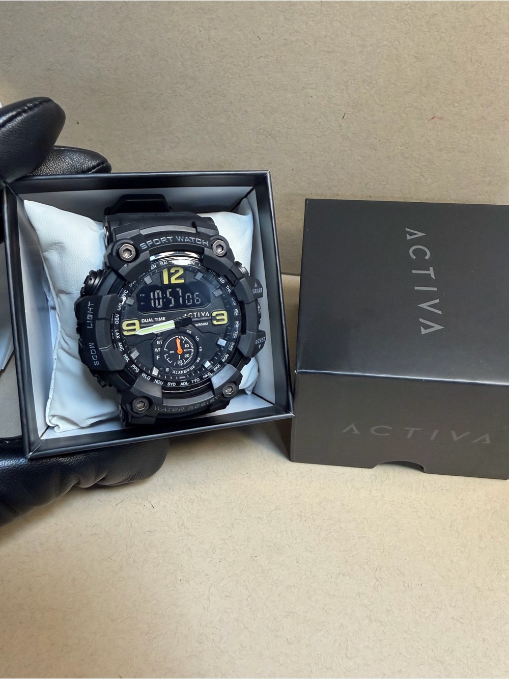Ativa Black Sport Watch with Yellow Accents